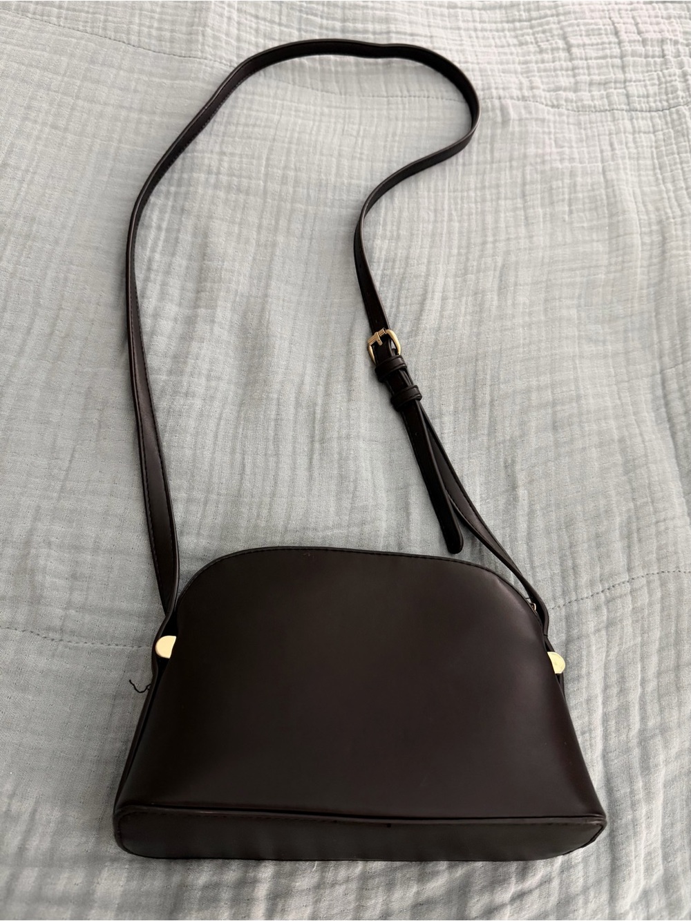 A New Day Minimalist Black Leather Crossbody with Adjustable Strap EUC